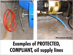 Example of an UNPROTECTED, NON-COMPLIANT, oil supply line