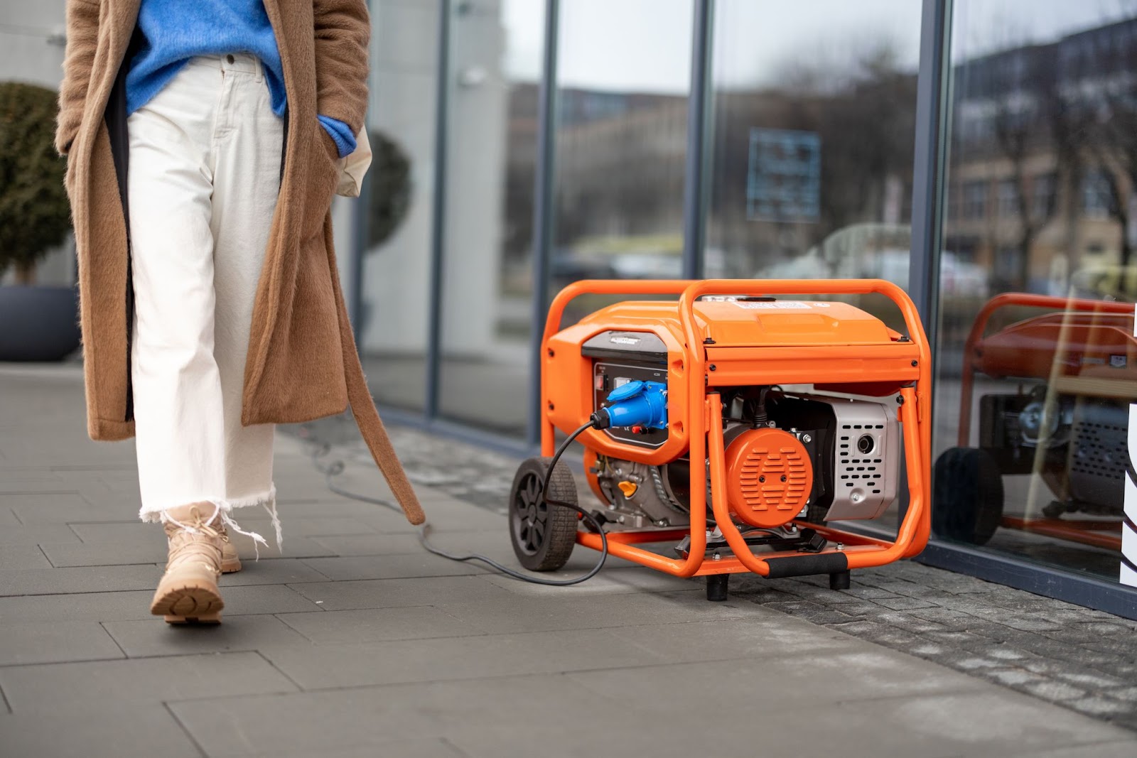 A portable generator outside a building.