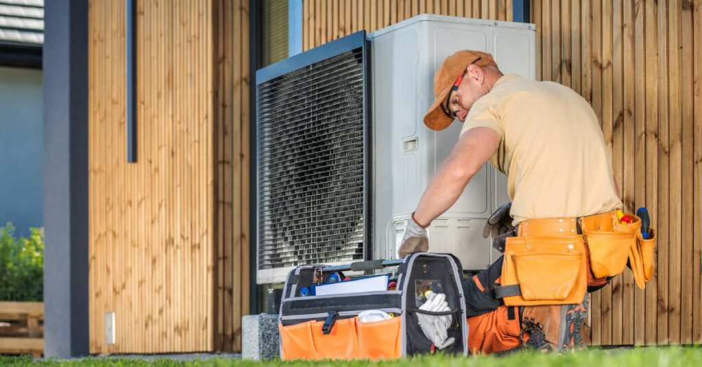 Modern heat pump unit outside a home
