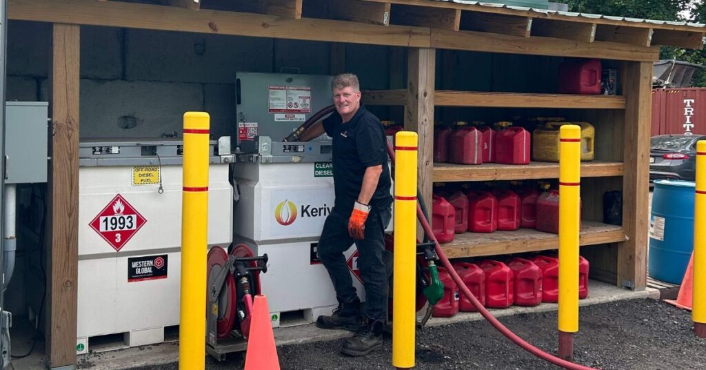 Kerivan-Lane technician working with heating oil storage equipment in Massachusetts
